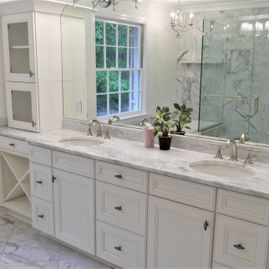 Remodeled bathroom counters and cabinets